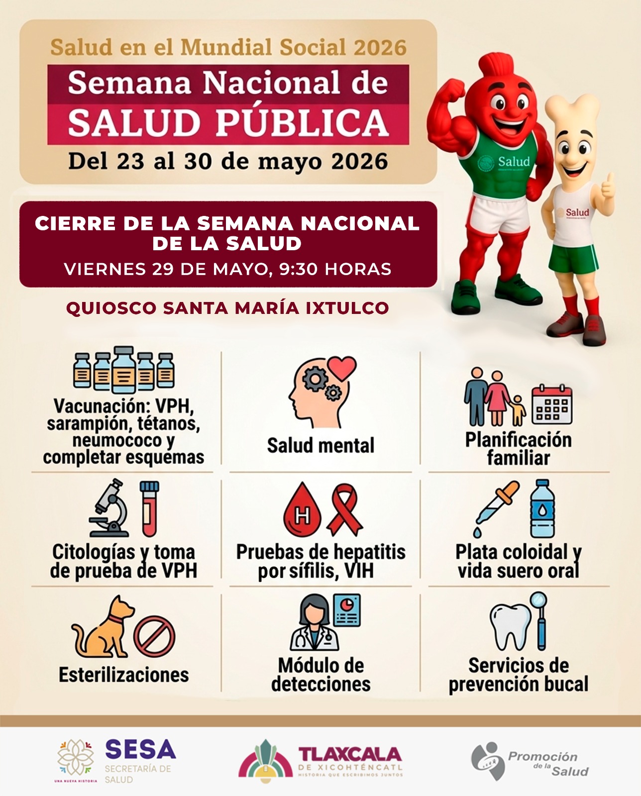 Gobierno Municipal de Tlaxcala y SESA acercarán servicios médicos gratuitos en cierre de la Semana de Salud en Ixtulco